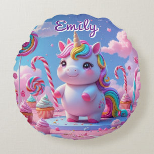 Round Candy Unicorn Coussin - Nom modifiable