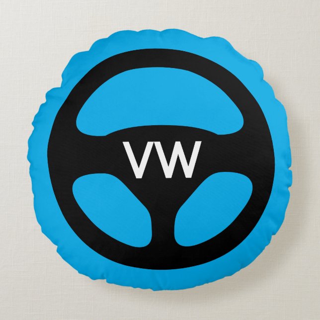 Round car steering wheel custom monogrammed rundes kissen (Vorderseite)