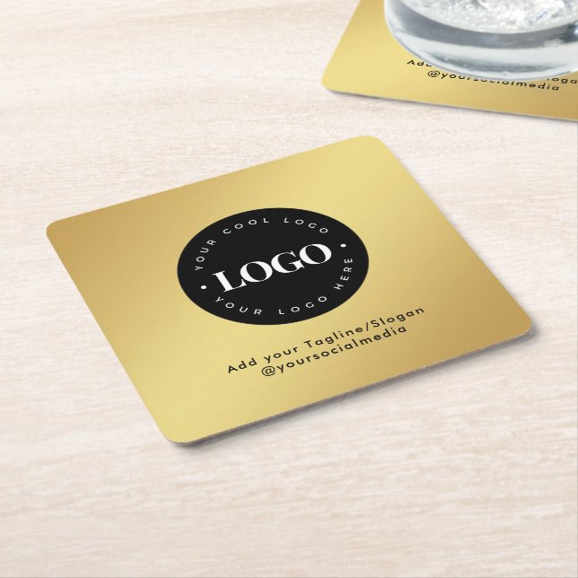 Round Circle Custom Company Logo Gold Gradient Rechteckiger Pappuntersetzer (angewinkelt)