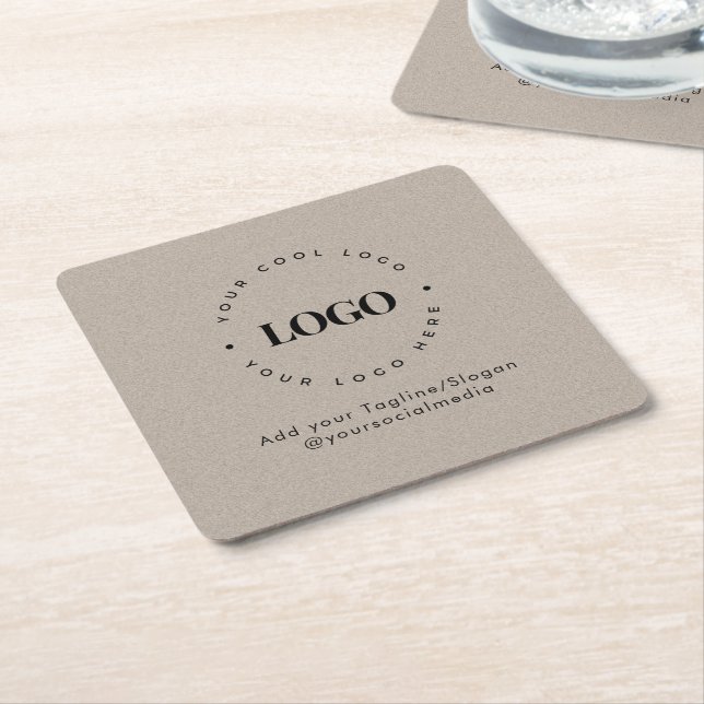 Round Circle Custom Company Logo Rustic Gray Kraft Rechteckiger Pappuntersetzer (angewinkelt)