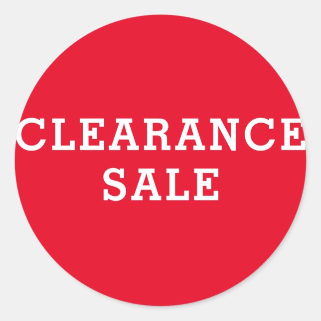 Round Clearance Sale Red and white  Runder Aufkleber (Vorderseite)