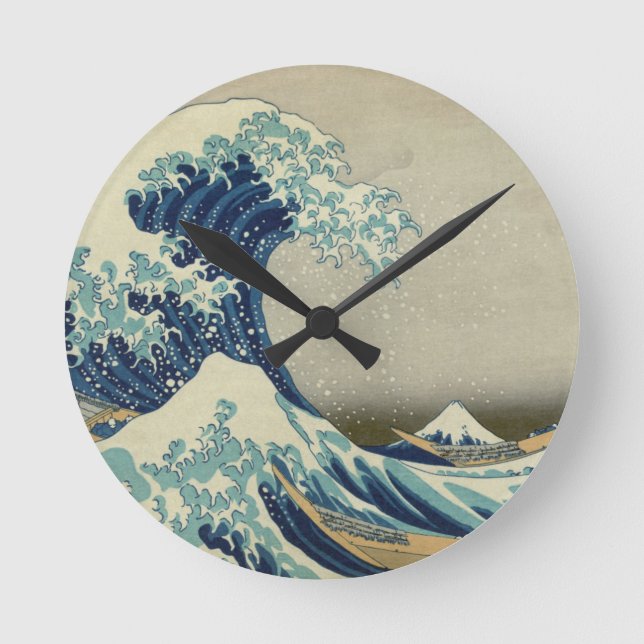 Round clock: "Great Wave off Kanagawa" by Hokusai Runde Wanduhr (Vorderseite)