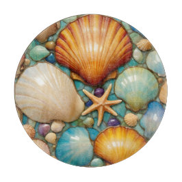 Round Costal Delight Glass Cutting Board Schneidebrett