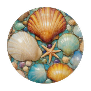 Round Costal Delight Glass Cutting Board Schneidebrett