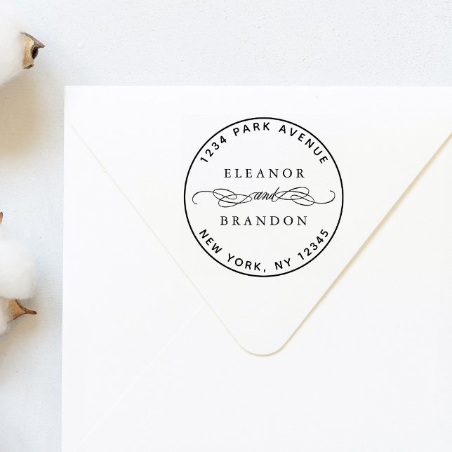 Round Couple Names Wedding Rücksendeadresse Gummistempel (Von Creator hochgeladen)