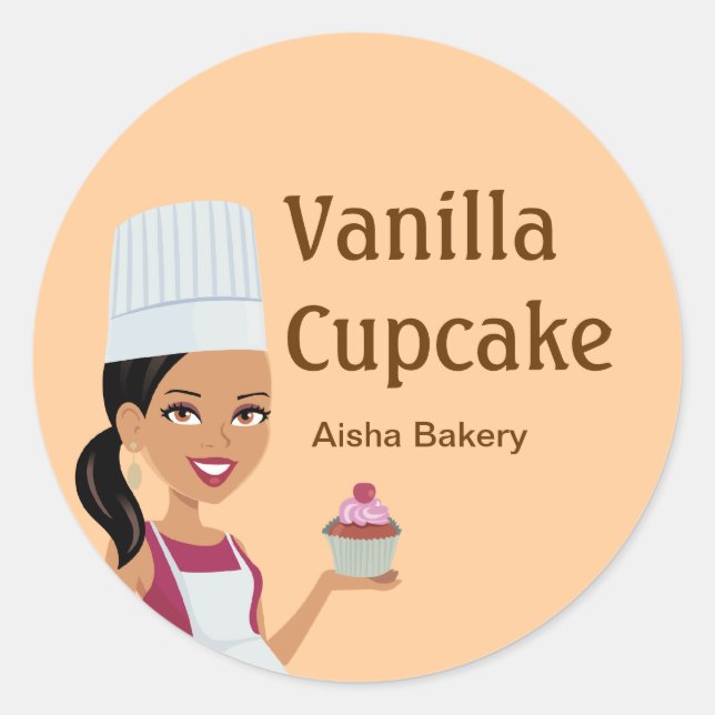 Round Cupcake Label & Character Art #1 Runder Aufkleber (Vorderseite)