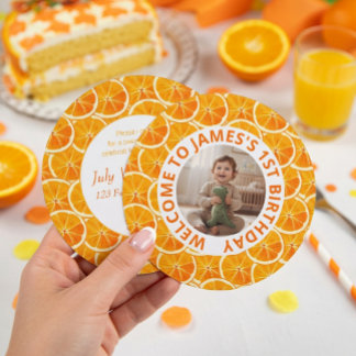 Round Custom Photo & Citrus Birthday Invitation Feiertagskarte