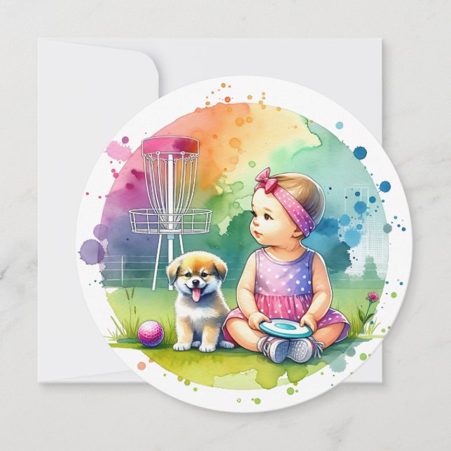 Round Disk Golf zum Thema Girl's Baby Shower Einladung (Vorderseite)