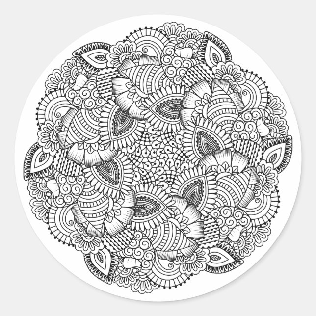 Round-Doodle-Design Runder Aufkleber (Vorderseite)