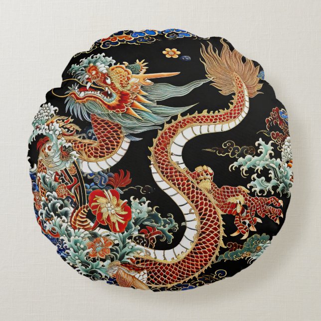 Round Dragon Pillow Rundes Kissen (Vorderseite)