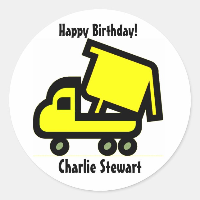 Round Dump Truck Birthday Geschenketikett Runder Aufkleber (Vorderseite)
