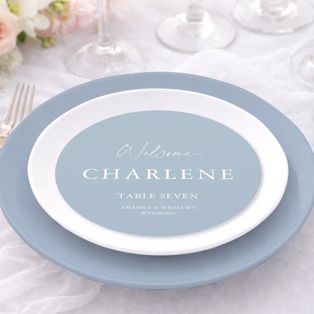 Round Dusty Blue Wedding Menu | Personalized Table (Créateur téléchargé)