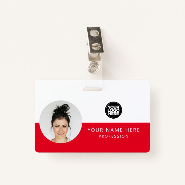 Round Employee Photo, QR Code, Logo, Name Ausweis (Vorderseite mit Klammer)