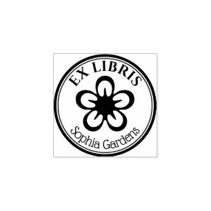 Round Ex Libris - Blume Motif Gummistempel