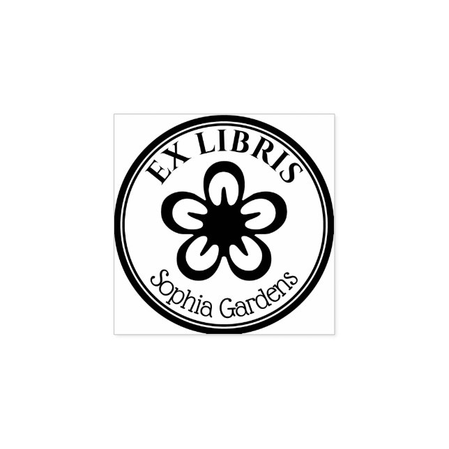 Round Ex Libris - Blume Motif Gummistempel (Prägung)
