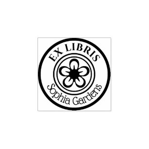 Round Ex Libris Blume Motif Gummistempel