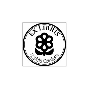 Round Ex Libris - Blume und Blätter Motif Gummistempel