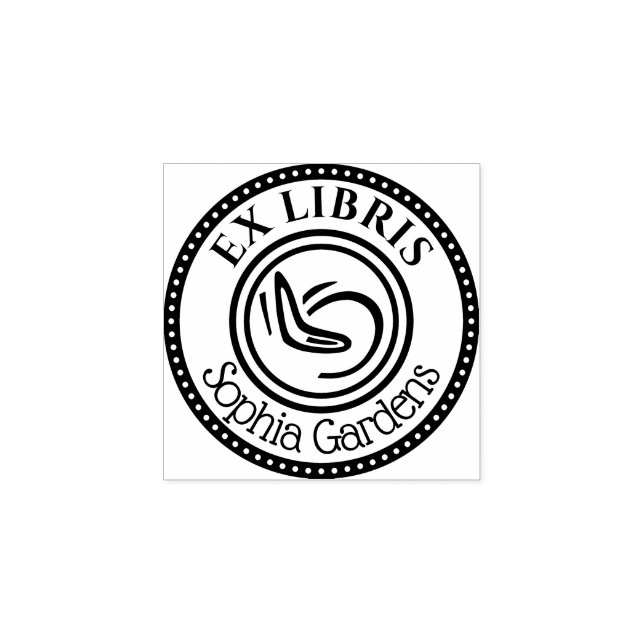 Round Ex Libris Boomerang - dekorative Kante Gummistempel (Prägung)
