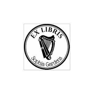 Round Ex Libris - Harp Motif Gummistempel