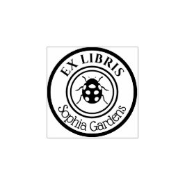 Round Ex Libris Ladybird Motif Gummistempel