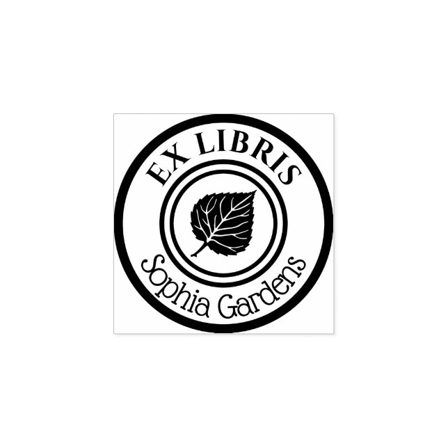 Round Ex Libris Leaf Motif Gummistempel (Prägung)