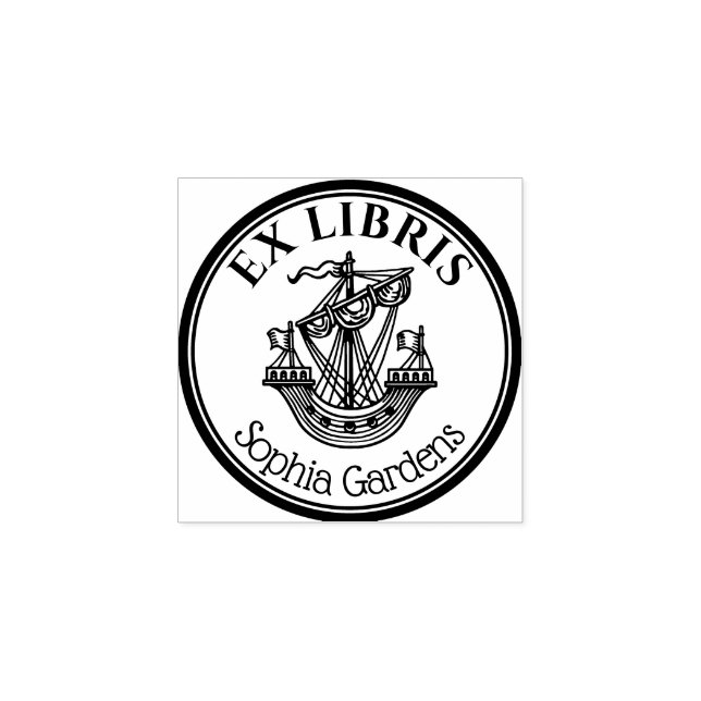 Round Ex Libris Lymphad Motif v2 Gummistempel (Prägung)