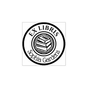 Round Ex Libris Stacks Motif Gummistempel