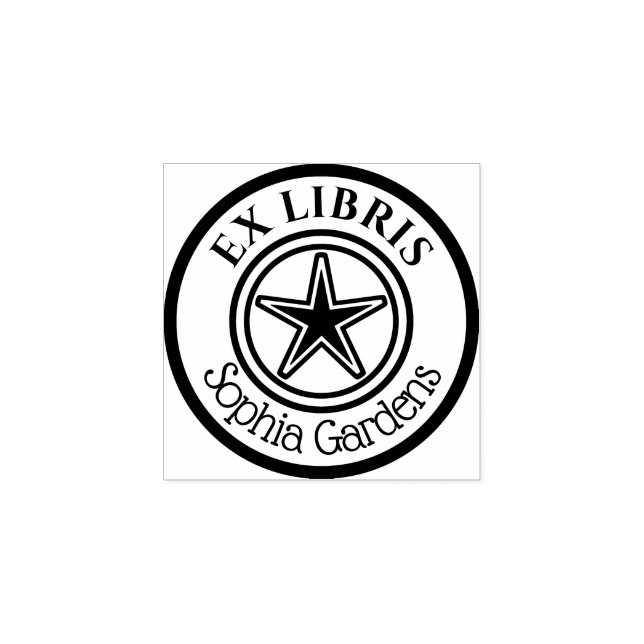 Round Ex Libris Star Motif Gummistempel (Prägung)