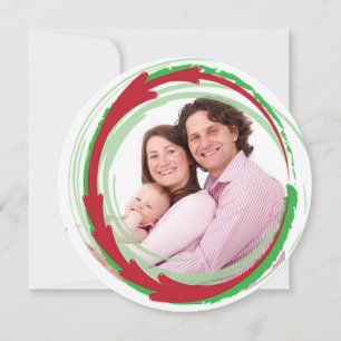 Round Family Foto Red & Green Weihnachtskarte Feiertagskarte