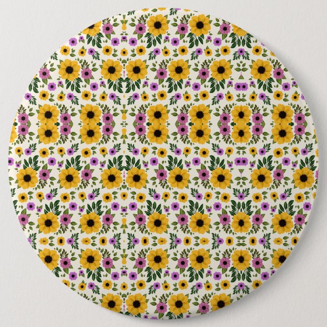 Round floral mousepad featuring a vibrant pattern button (Vorderseite)