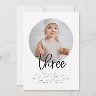 Round Foto Drei Geburtstage Einladung