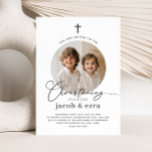 Round Foto Joint Boys Christening Invasion Einladung<br><div class="desc">Eine moderne, minimale gemeinsame Weihnachtseinladung mit einem runden Foto und dem Wort "Christening" in einem kalligraphischen Schriftart. Bitte beachten Sie, dass Sie das Wort "Weihnachten" nicht ändern können, aber Sie können alle anderen Texte in diesem Design bearbeiten. Sie können die Farbe ändern oder sie löschen und durch ein neues Textfeld...</div>