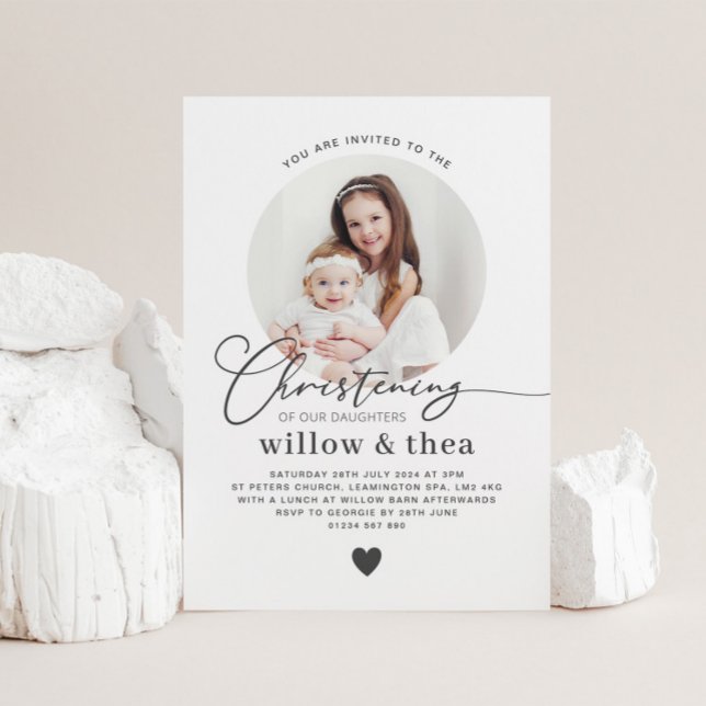 Round Foto Joint Girls Weihnachts-Einladung Einladung (Round Photo Joint Girls Christening Invitation)