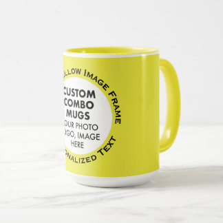 Round Frame Photo & Text Large Yellow Custom Combo Tasse