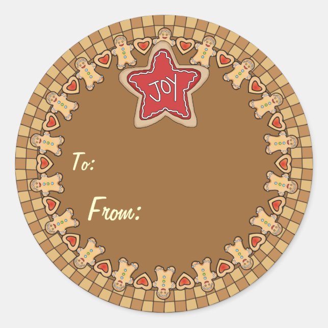Round Gingerbrot Joy-Geschenksticker Runder Aufkleber (Vorderseite)