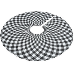 Round Gingham Karo Schwarz-weiß Polyester Weihnachtsbaumdecke