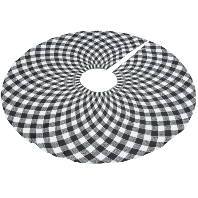 Round Gingham Karo Schwarz-weiß Polyester Weihnachtsbaumdecke (Schrägansicht)