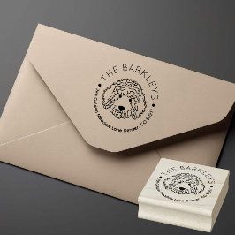 Round Goldendoodle Dog Family Name Return Address Gummistempel