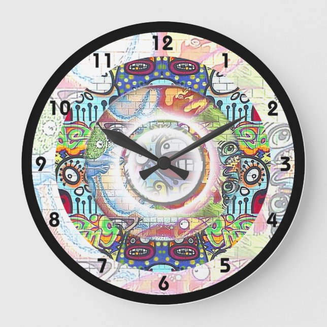 Round Grafitti Wall Clock Große Wanduhr (Vorderseite)