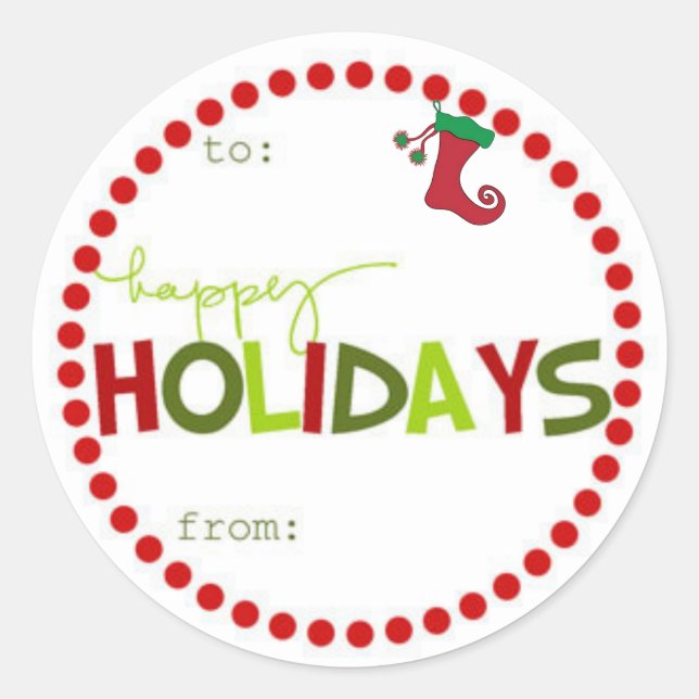 Round Happy Holiday Geschenkaufkleber Runder Aufkleber (Vorderseite)