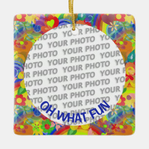 Round in Square Frame Blume Power 1 + Ihr Foto Keramikornament