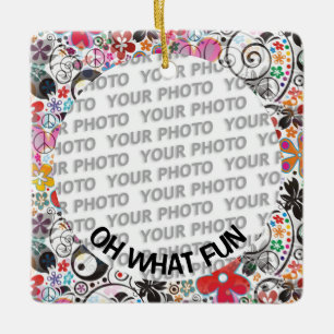 Round in Square Frame Blume Power 2 + Ihr Foto Keramikornament