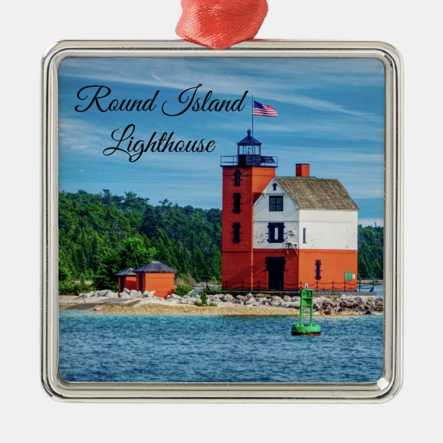 Round Island Lighthouse Ornament Aus Metall (Vorne)