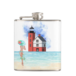 Round Island Lighthouse Vinyl Wrapped Flask Flachmann