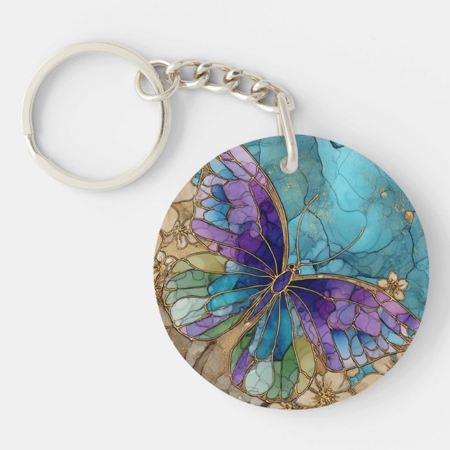 Round Keychain with a Watercolor Butterfly  (Devant)