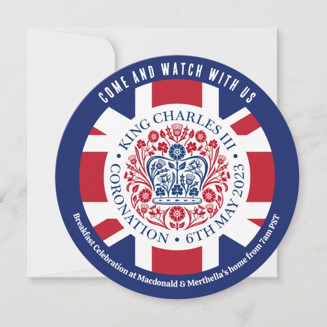 Round KING CHARLES III CORONATION Watch Party Einladung (Vorderseite)
