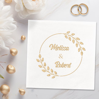 Round Leaves Wreath Custom Names Wedding V2 Servietten Mit Folie