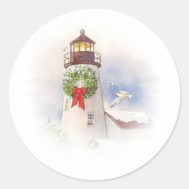 Round Lighthouse Weihnachtsaufkleber Runder Aufkleber (Vorderseite)