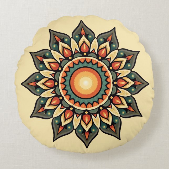 Round Mandala Rundes Kissen (Vorderseite)