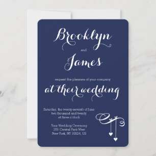 Round Marine Blue Wedding Invitations Coeurs